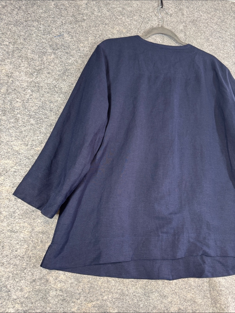 Liz Claiborne Navy Linen Blend Button Front  Top XL Minimalist Career Lagenlook - Picture 9 of 11